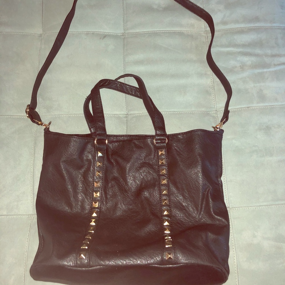 Studded Faux Leather Tote Bag